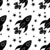 Rocket Spacecraft with stars Seamless vector Pattern. Design for use background, textile,Fabric, Wrapping paper and others Isolated on White Background.