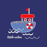 Cartoon Ship flat style Vector art illustration isolated on navy blue background