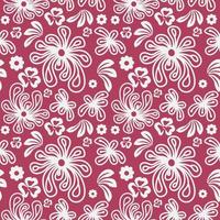 Seamless Monochrome Floral Vector Pattern Isolated on Red background. Hand Drawn Floral Texture Use for background, textile, fabric and others.