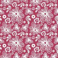 Seamless Monochrome Floral Vector Pattern Isolated on Red background. Hand Drawn Floral Texture Use for background, textile, fabric and others.