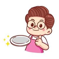 Men chef holding plate cartoon food restaurant logo hand draw vector illustration