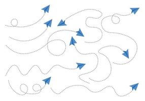 conjunto de ruta de avión de papel de línea discontinua vector