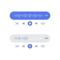 Audio player with sound waves and buttons vector