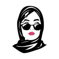 portrait of a beautiful woman wearing a hijab looking at the side. wearing glasses. vector graphic. isolated white background.