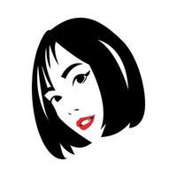 portrait of beautiful woman with short hair. red lips. smile. silhouette vector. isolated white background.