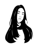 portrait of beautiful woman with long hair. silhouette vector graphic. isolated white background.