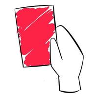 hand holding red card icon. concept of sport, soccer, football, offense, referee, etc. hand drawn vector illustration.