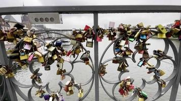 Love Locks in Iron Footbridge Eiserner Steg in Frankfurt Germany video