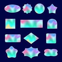 Holographic stickers. Labels with holograms of different shapes. Forms of stickers for design layouts. Holographic textured stickers for preview tags, labels. Vector illustration