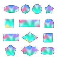 Holographic stickers. Labels with holograms of different shapes. Forms of stickers for design layouts. Holographic textured stickers for preview tags, labels. Vector illustration