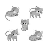 Cartoon cat with different poses and emotions. Cute vector illustration isolated on white background.