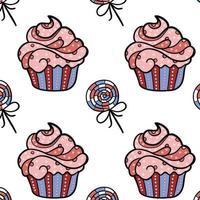 Pattern with sweets and cupcakes. vector