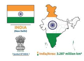 Mapa indio con símbolo de escudo de bandera mapa vector