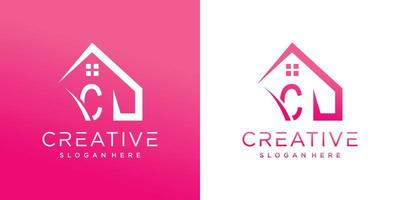 Creative logo design with combination home and letter Premium Vector