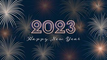 Happy New Year 2023. Holiday background with festive fireworks at midnight. vector