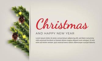Christmas and New Year background. pine fir. chandelier. Winter holiday . Greeting card, banner, poster vector