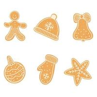 Vector set ofa various shapes Christmas gingerbread - gingerbread man, Christmas tree ball, bell, pompom beanie hat, mitten and star