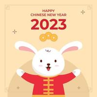 feliz año nuevo chino 2023 publicación en redes sociales, año del conejo vector