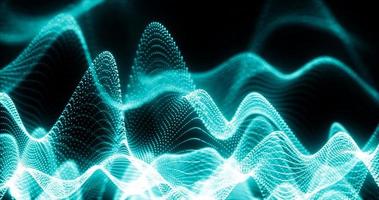 Abstract background of blue futuristic glowing waves from particles of points and lines of energy and magic on a black background photo