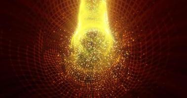 Abstract tunnel fire sunny futuristic from a square grid of lines and dots of particles of shiny hi-tech effect of the glow of the sun's rays and blur background, screensaver photo