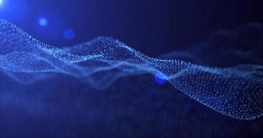 Futuristic abstract blue glowing wave lines from dots and particles of shining pixels magical energy glowing neon in sunbeams. Abstract background. Screensaver photo