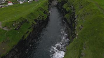 Gjogv Natural Harbor in the Faroe Islands by Drone video