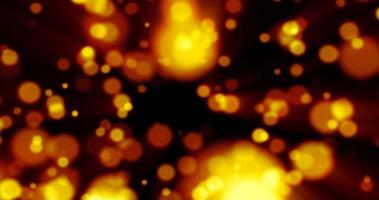 Beautiful festive bokeh effect, orange gold circles of light shining falling falling glowing christmas new year on black background. Abstract background. Screensaver photo