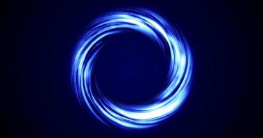 Looped twirl circle of stripes and lines of bright blue beautiful pixels magical energy glowing neon, round frame. Abstract background photo