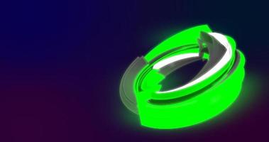 Abstract looped beautiful bright volumetric multi-colored luminous spinning 3d energy ring of lines on a dark background and copy space photo