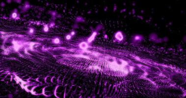 Abstract background with purple moving flying stripes, lines, waves of digital hi-tech smoke particles with blur effect and bokeh photo