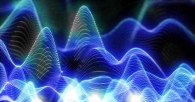 Abstract background of blue futuristic glowing waves from particles of points and lines of energy and magic on a black background photo
