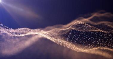Futuristic abstract yellow gold sand glowing wave lines from dots and particles of shining pixels magical energy glowing neon in sunbeams. Abstract background photo