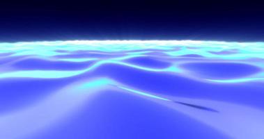Abstract background of blue hills and waves of shiny digital hi-tech road with glowing sun rays photo
