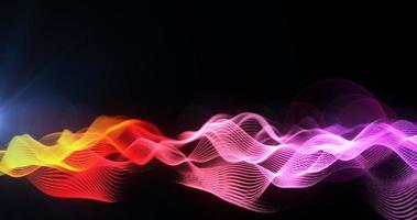 Abstract background multicolored gradient wave of futuristic hi-tech waves dots pixel particles flying with glow effect and background blur photo