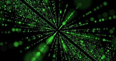 Bright glowing green beautiful laser lines from dots and particles with blur rainbow effect background space dark abstract design photo