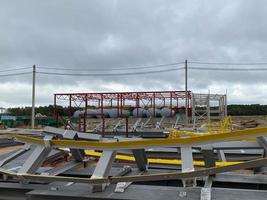 Steel construction of an industrial building under construction photo