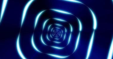 Tunnel of blue glowing bright neon squares. Abstract background. Screensaver photo