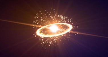 Bang explosion of galaxy, planet stars with sparks of fire blast wave and ejection of plasma glow energy rings in open space. Abstract background photo