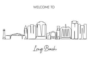 One continuous line drawing of Long Beach City Skyline. Simple line art hand drawn style design vector illustration for tourism campaign concept