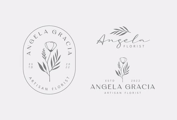 Hand Drawn Feminine Vector Signs or Logo Templates Set. Flower Illustration with Classy Typography.