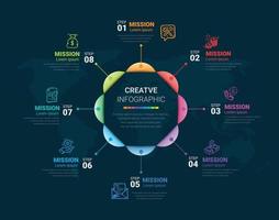 Circle Infographic thin line design and 8 options or steps. vector