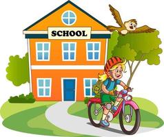 cute boy riding bike to school cartoon vector