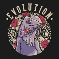 diseño de camiseta iguanas coloridas con fondo de flores ilustración vintage vector