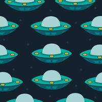 seamless pattern with flying saucer, UFO on dark background with stars vector