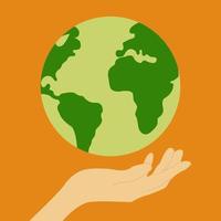 icon, sticker, button on the theme of saving earth with planet on hand vector