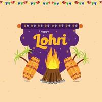 Happy lohri celebration and creative drum and sikh vector