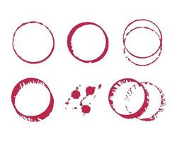 Wine stains round prints with drops, Viva Magenta trend color 2023. vector