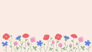 Banner with wildflowers. Beautiful design template in flat style. vector