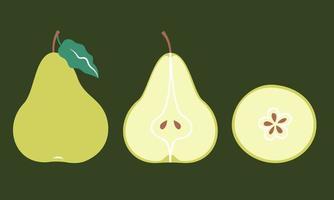 Whole and cut pear. Sweet fruit in flat style. vector