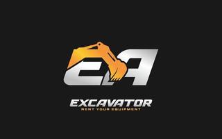 EA logo excavator for construction company. Heavy equipment template vector illustration for your brand.